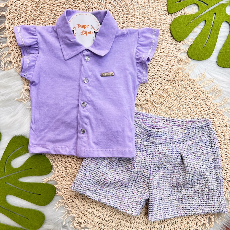 Conj. Camisa com Botões e Short Tweed - Lilás